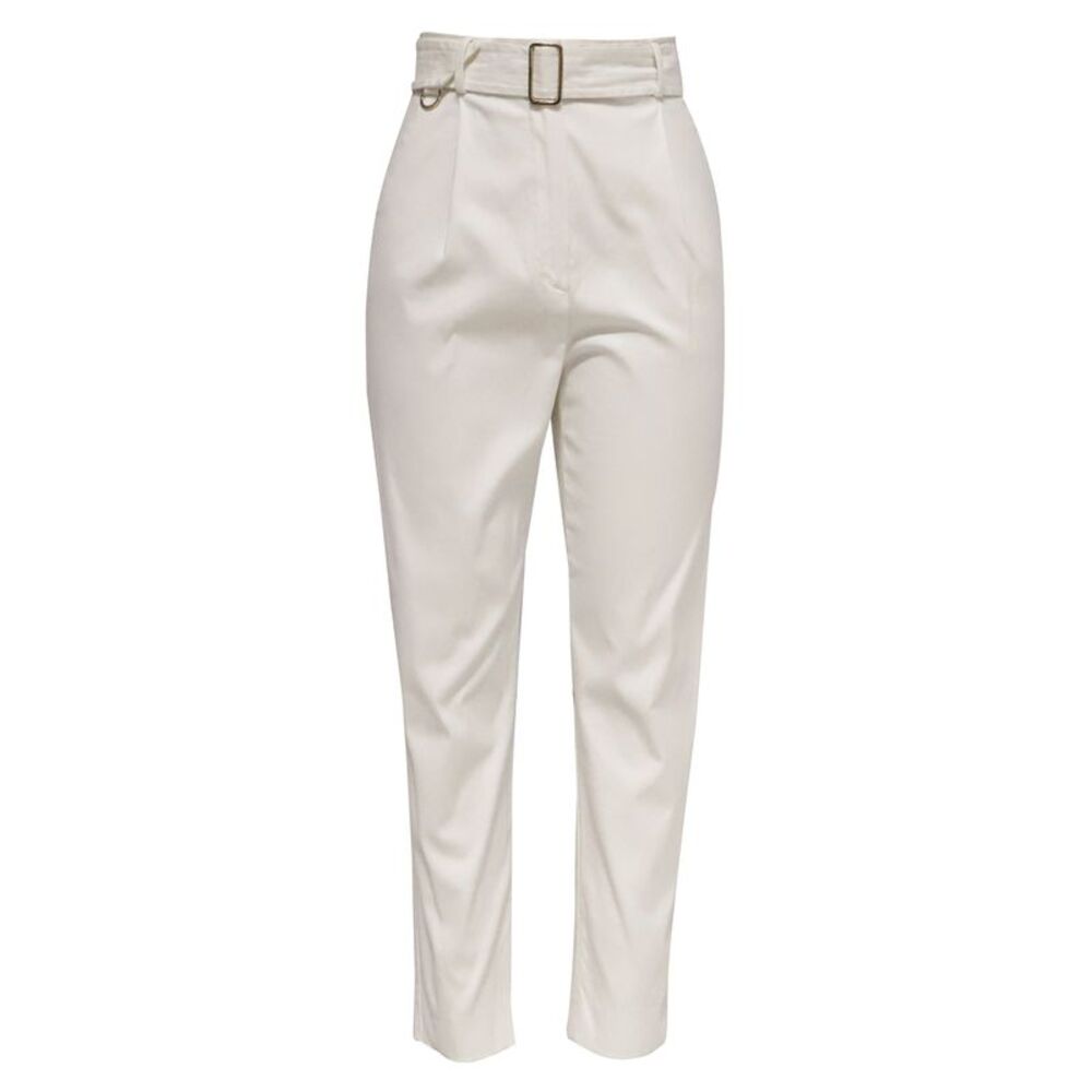 Max Mara High-Waisted Belted Wide-Leg Trousers in White Cotton